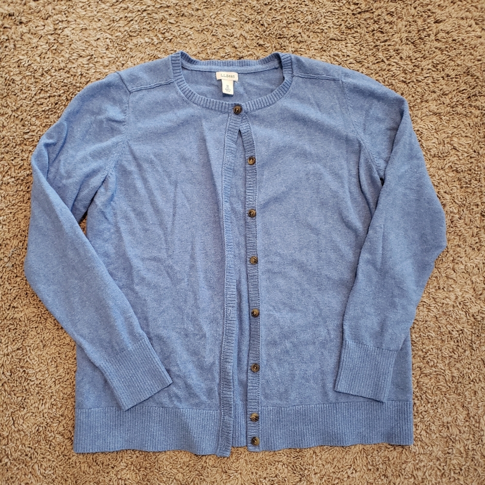L.L. Bean cotton cashmere blend button up sweater cardigan blue M